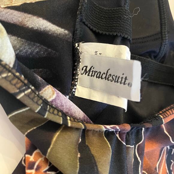 Miraclesuit One-Piece Bathing Suit 14 Black Tropical Ruched Shaping Support Swim - Picture 8 of 10